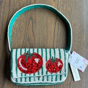 Handcrafted Beaded Tomato Design Bag Viral TikTok Green and White Stripes